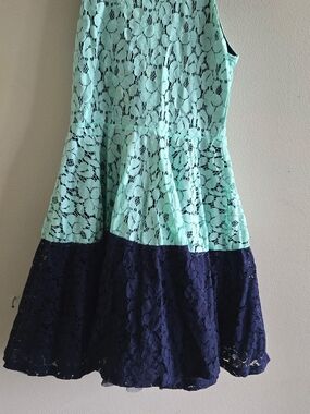 Knitworks Mint and Navy Lace Party Dress Size 7